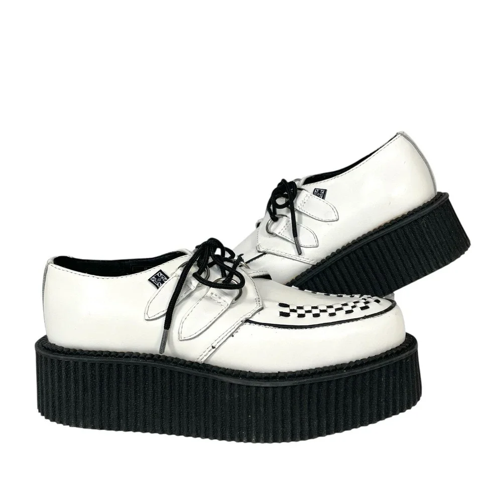 T.U.K. Mondo Creeper Platform‎ Shoes Womens 7 White Black Leather Goth Punk
